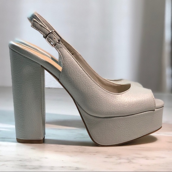 New Look Shoes - Blue Grey Chunky Heel Open Toe Slingback Heels